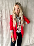 Red Roll Up Sleeve Blazer