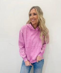 Pink Acid Wash Fleece Hoodie