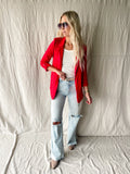 Red Roll Up Sleeve Blazer