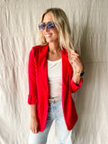 Red Roll Up Sleeve Blazer