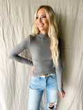 Grey Ribbed Turtle Neck Top