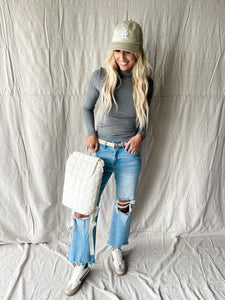 Grey Ribbed Turtle Neck Top