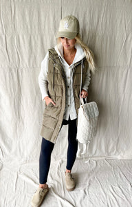 Olive Long Puffer Vest