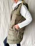 Olive Long Puffer Vest