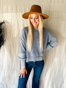 Campfire Side Slit Dusty Blue Sweater