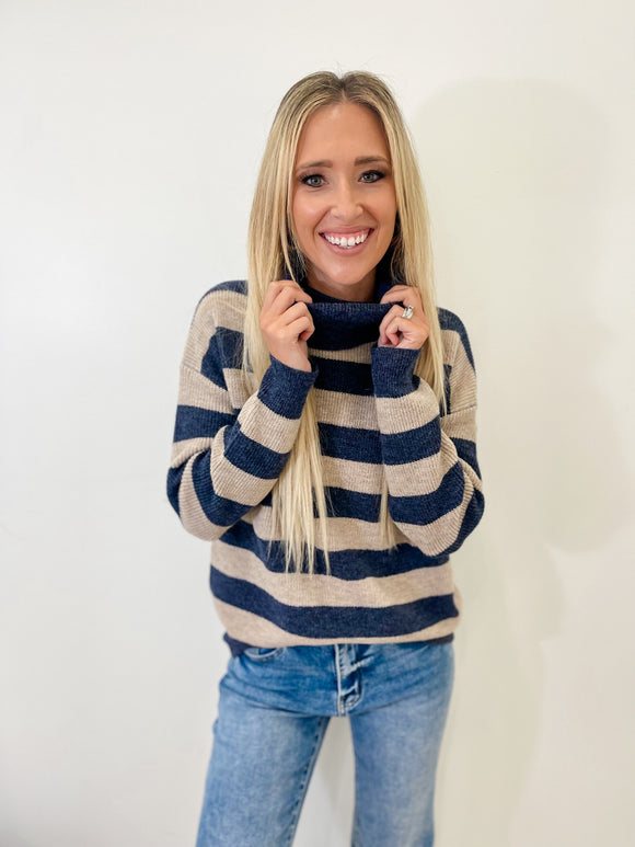 Modern Days Navy Wide Stripe Sweater