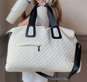 White Quilted Weekender Bag