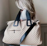 Beige Quilted Weekender Bag