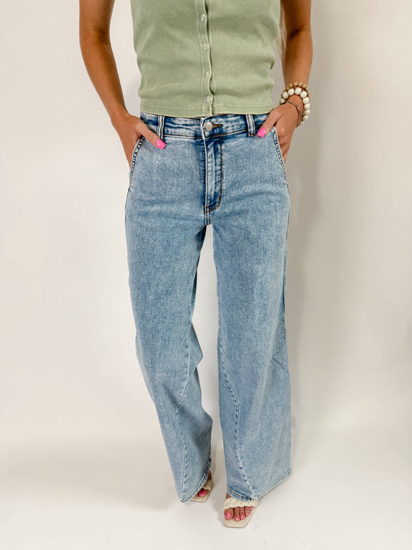 Full Size High Waist Wide Leg Jeans with Skewed Inseam Plus Size