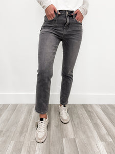 Grey Crop Slim Straight Jean