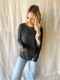 Not A Basic Ribbed Charcoal Long Sleeve Top