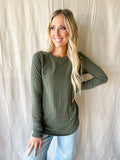 Not A Basic Ribbed Olive Long Sleeve Top