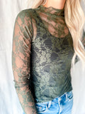 Olive Mesh Long Sleeve Top