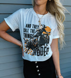White AND THEY CALL THE THING RODEO Graphic Crewneck Tee