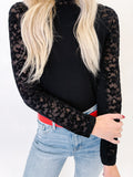 Black Floral Lace Long Sleeve Top