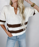 Brown Stripe Cropped Drop Sleeve Sweater