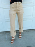 High Rise Wide Straight Cuffed Patch Jeans