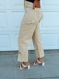 High Rise Wide Straight Cuffed Patch Jeans