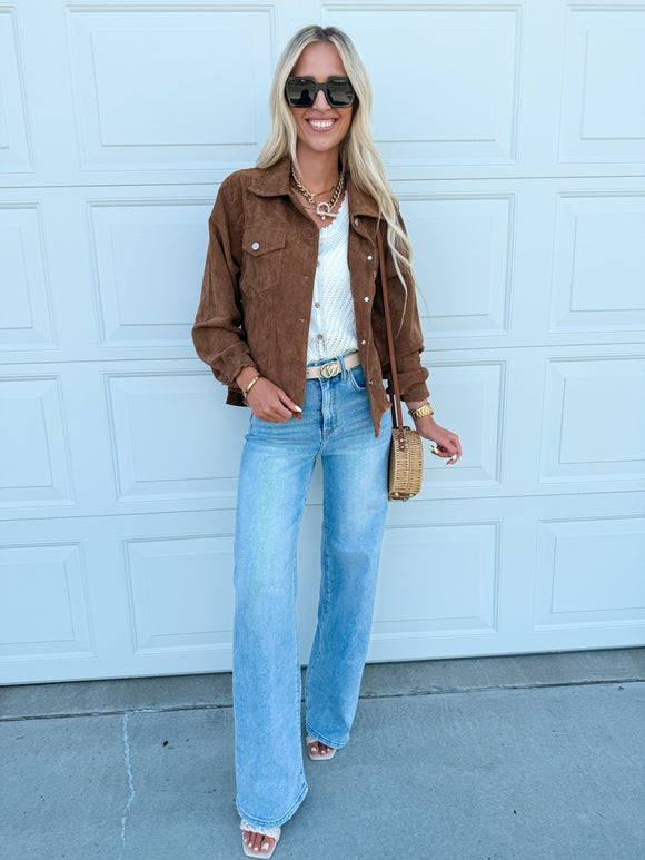 Distressed Corduroy Frayed Hem Cropped Jacket