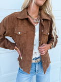 Distressed Corduroy Frayed Hem Cropped Jacket