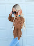 Distressed Corduroy Frayed Hem Cropped Jacket