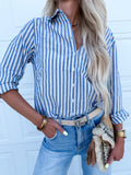 Lurex Linen Stripe Shirt Button Down Top