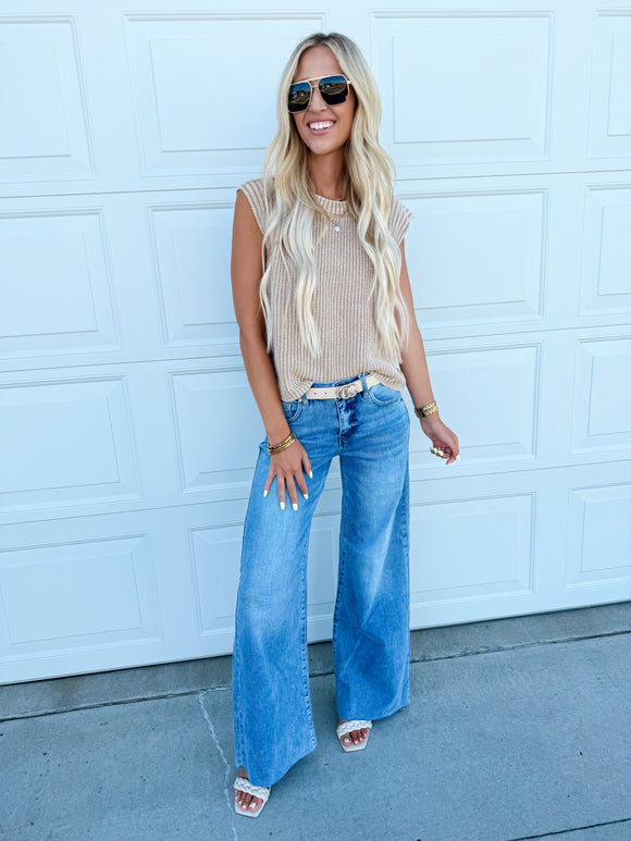 Mineral Washed Raglan Sleeveless Sweater Top