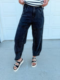 Mineral Washed Mid Rise Barrel Shape Pants