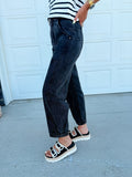 Mineral Washed Mid Rise Barrel Shape Pants