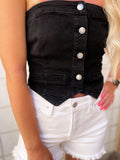 No Complaints Black Denim Crop Top