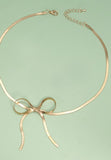 Herringbone Chain Bow Necklace Gold