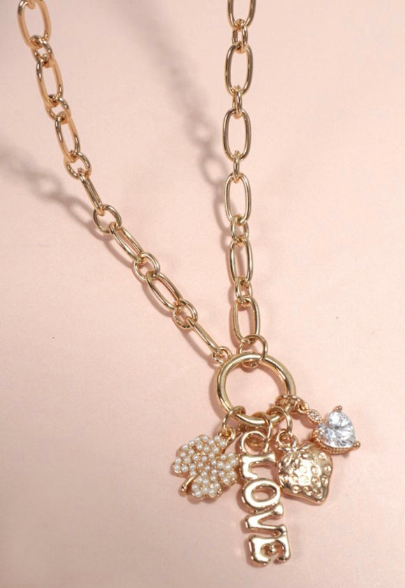 Gold Charm Cluster Necklace