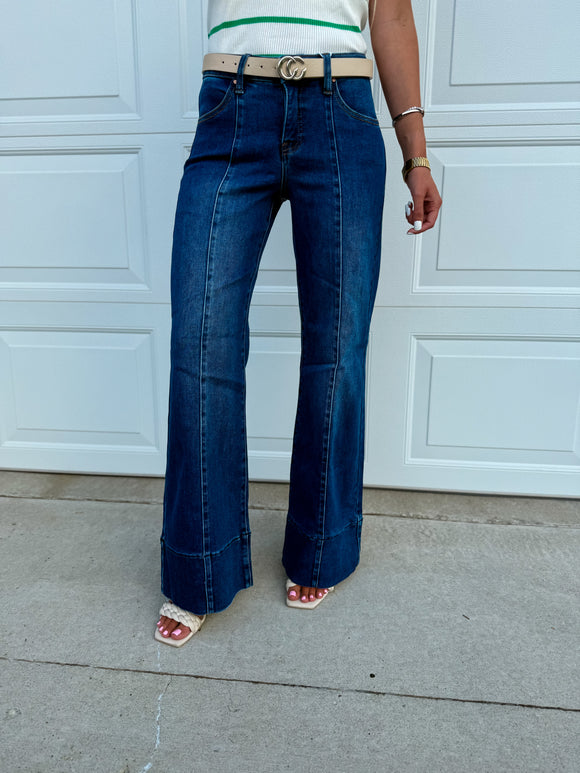 Mid Rise Ankle Wide Flare Jeans