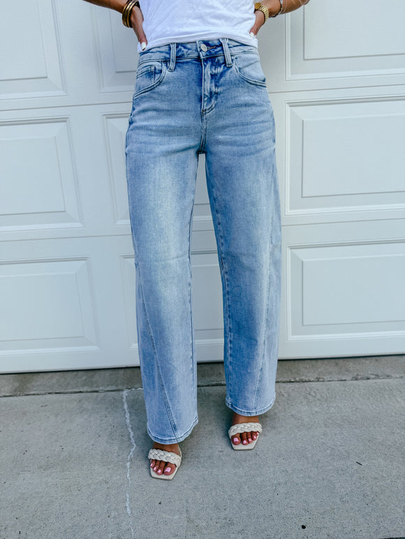Mid Rise Fit Barrel Jeans