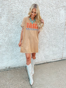 Taupe America Graphic T-Shirt Dress