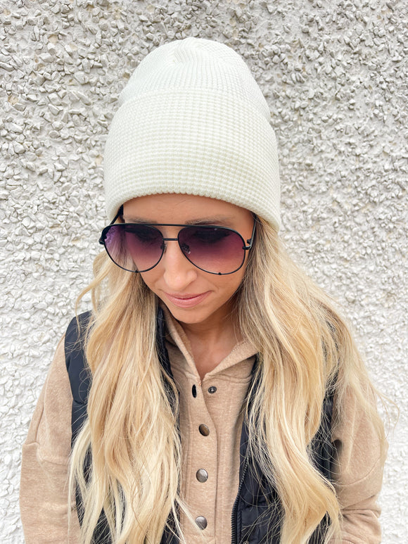 Ivory Ribbed Knit Beanie