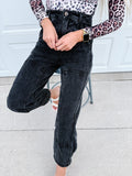Mineral Washed Mid Rise Barrel Shape Pants