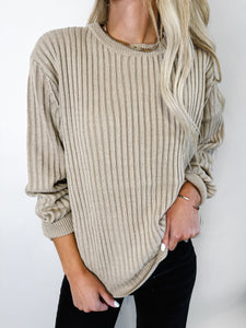 Curved Hem Two-Tone Ribbed Sweater