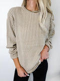 Curved Hem Two-Tone Ribbed Sweater