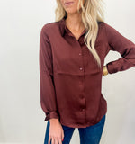 Teyah Chocolate Satin Buttondown Shirt