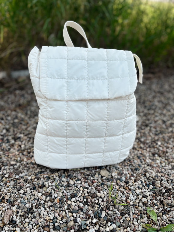 Cream Quilted Puffer Backpack